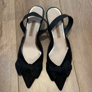 Zara Black Heels with Bow and Back Strap